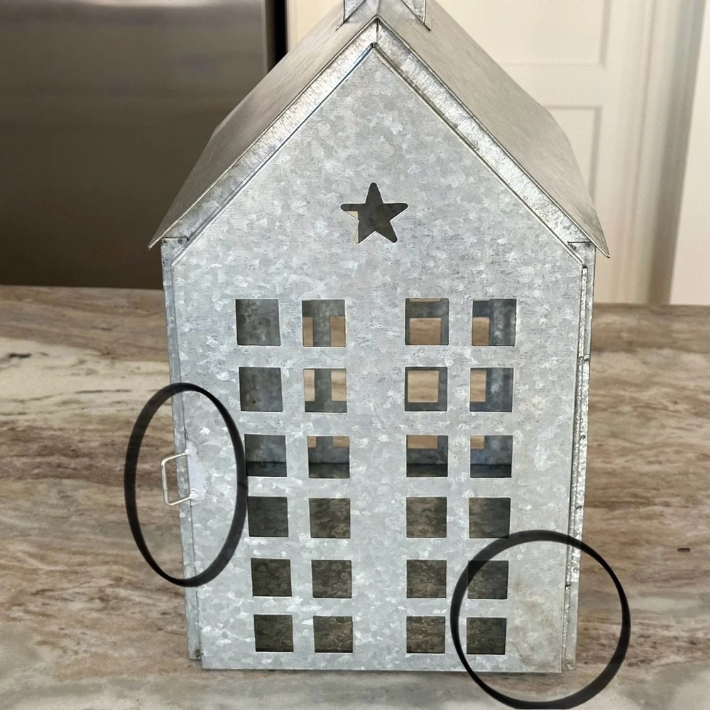 Large Holiday Galvanized Metal Luminary House / Christmas Village Lantern